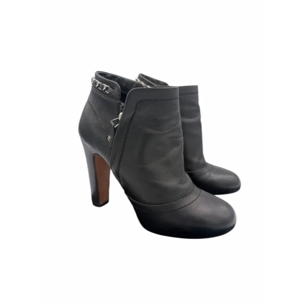 Chanel Black Leather Chain Details Ankle Booties US 8
